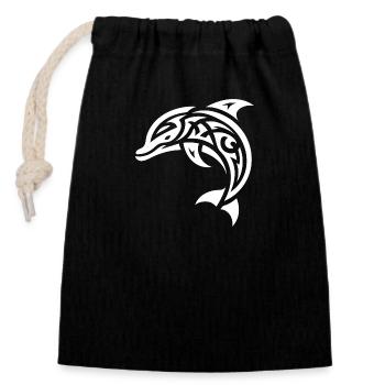 Springender kleiner Baby Tattoo Delfin - Verschließbarer Geschenkbeutel aus Baumwolle (14x20cm) - Schwarz - Vorne