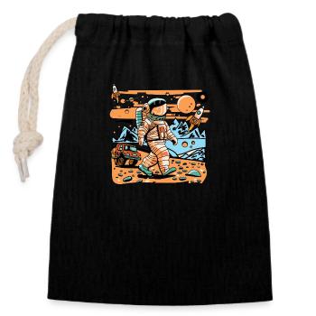 Astronaute de l’espace marchant dans une planète extraterrestre et une fusée - Sac cadeau en coton avec cordon (14 x 20 cm) - noir - Devant