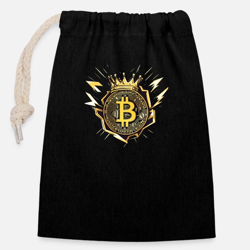 Le roi Bitcoin avec des éclairs - Sac cadeau en coton avec cordon (14 x 20 cm) - noir