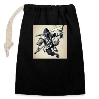 Ein Ninja mit schwarz-weißem Bleistift - Verschließbarer Geschenkbeutel aus Baumwolle (14x20cm) - Schwarz - Vorne
