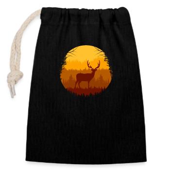 autumn forest and deer - Closable cotton gift bag (14x20cm) - black - Front