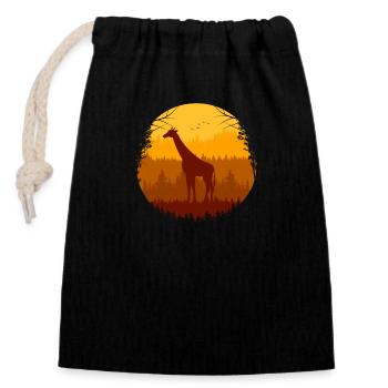 giraffe and flock of birds in autumn forest - Closable cotton gift bag (14x20cm) - black - Front
