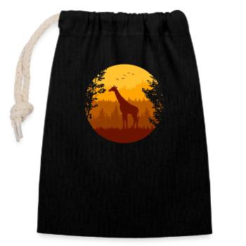 autumn forest and giraffe - Closable cotton gift bag (14x20cm) - black - Front