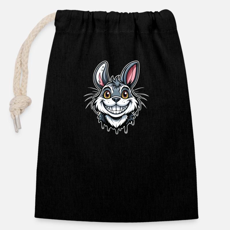 Cheshire Bunny - Closable cotton gift bag (14x20cm) - black