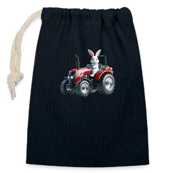 Osterhase auf rotem Traktor - Verschließbarer Geschenkbeutel aus Baumwolle (14x20cm) - Navy - Vorne