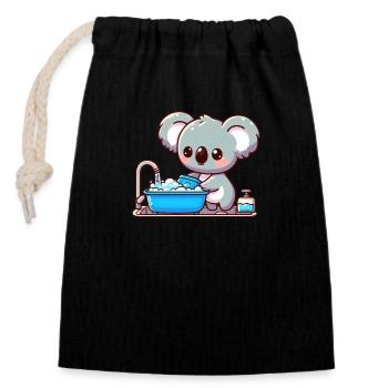 Un ours koala mignon se réjouit - Sac cadeau en coton avec cordon (14 x 20 cm) - noir - Devant