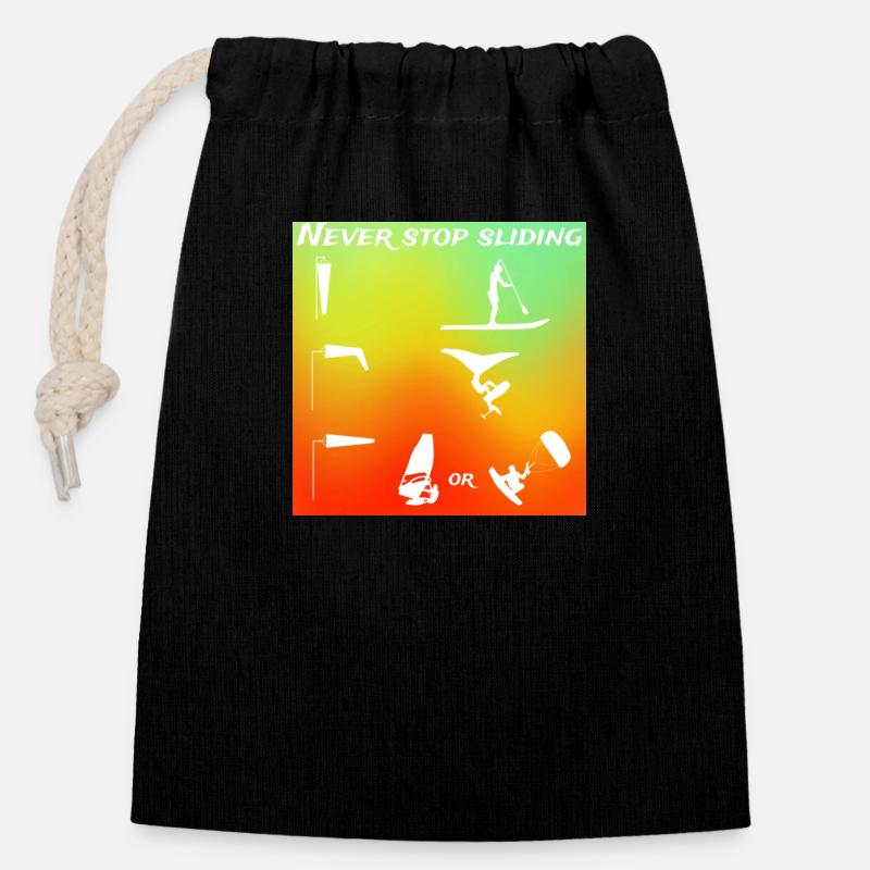 Never stop sliding Wind Wing kite paddle couleur - Sac cadeau en coton avec cordon (14 x 20 cm) - noir