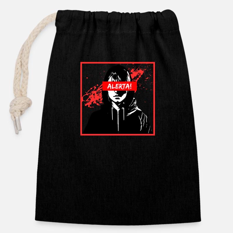Alerta! Fille Antifa avec des éclaboussures de peinture - Sac cadeau en coton avec cordon (14 x 20 cm) - noir