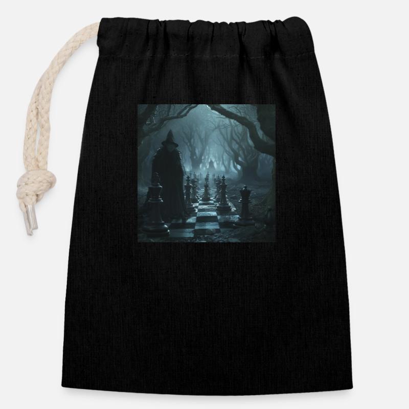 échecs - Sac cadeau en coton avec cordon (14 x 20 cm) - noir