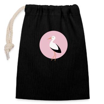 Cigogne rose - Sac cadeau en coton avec cordon (14 x 20 cm) - noir - Devant
