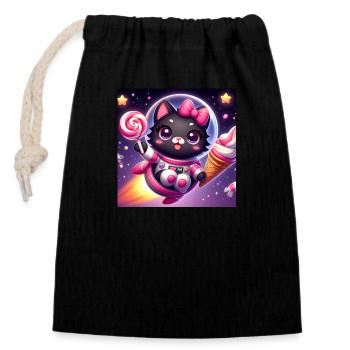 Space Kitty mit Softeis und Lolli im Weltall - Closable cotton gift bag (14x20cm) - black - Front