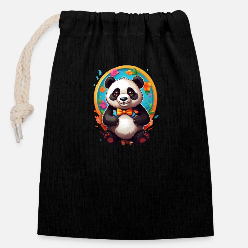 Panda - Closable cotton gift bag (14x20cm) - black