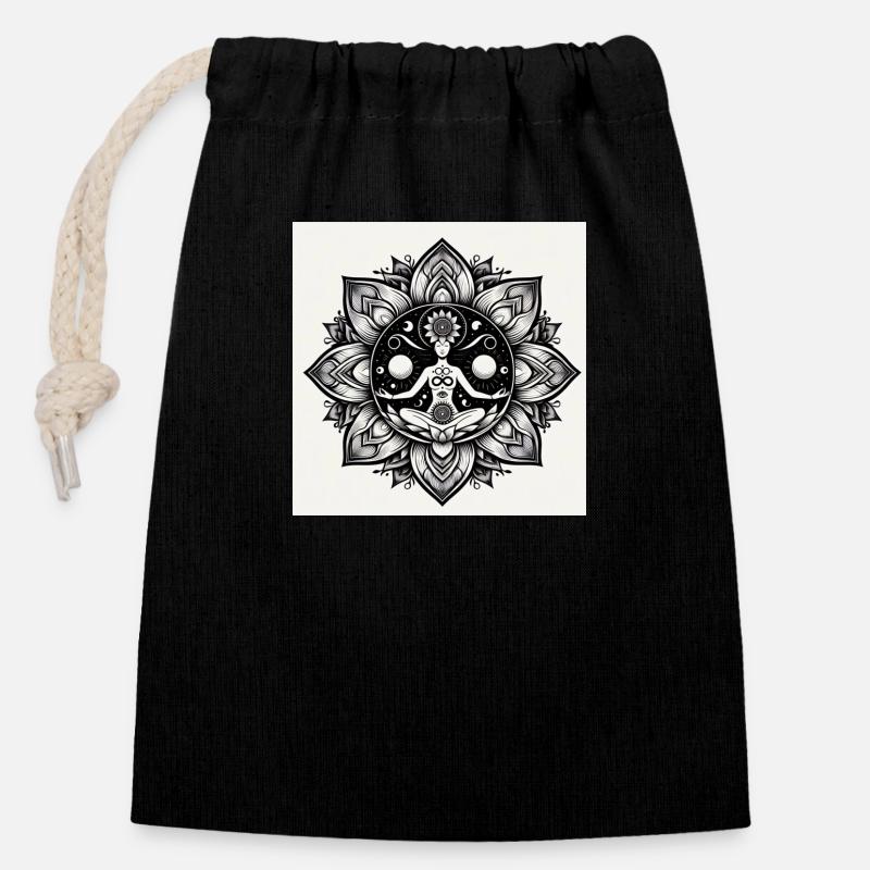 mandala22032402 - Sac cadeau en coton avec cordon (14 x 20 cm) - noir
