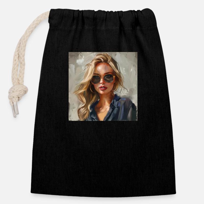 Blond - Closable cotton gift bag (14x20cm) - black