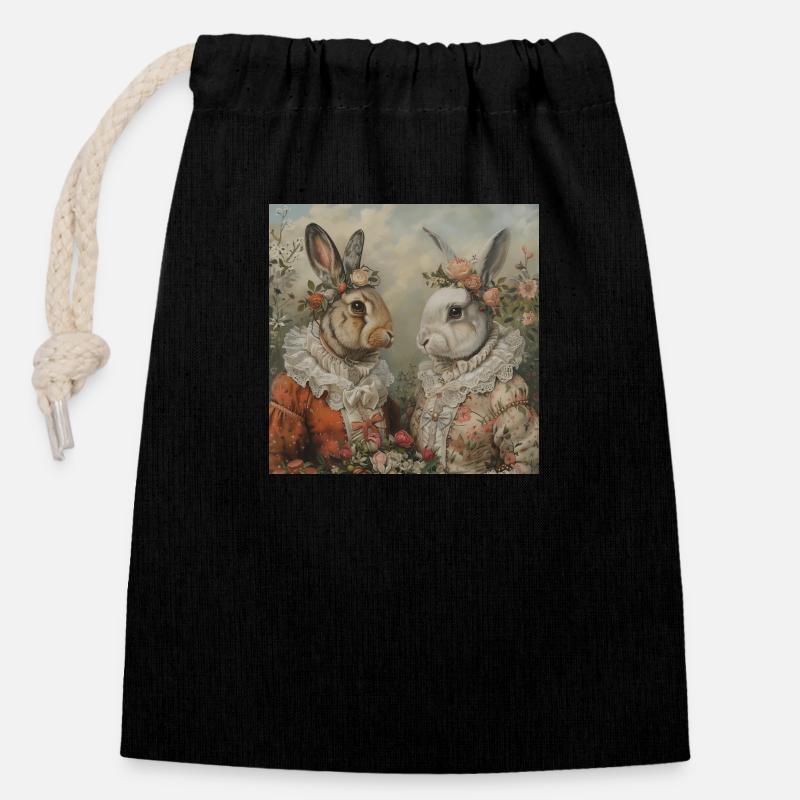 Easter Bunny - Closable cotton gift bag (14x20cm) - black