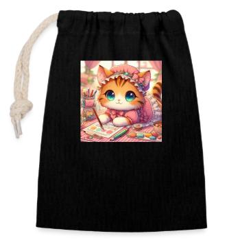 Kitten Artist - Closable cotton gift bag (14x20cm) - black - Front