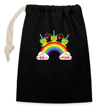 Happy Frog Be Fun message positif gai coloré 3 - Sac cadeau en coton avec cordon (14 x 20 cm) - noir - Devant