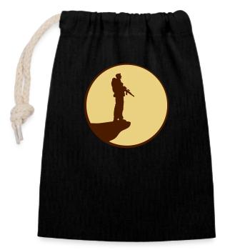 Soldat Mond Nacht Klippe Silhouette Kriegskämpfer - Verschließbarer Geschenkbeutel aus Baumwolle (14x20cm) - Schwarz - Vorne