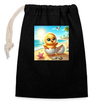 Un poussin sucré éclot d’un œuf sur la plage - Sac cadeau en coton avec cordon (14 x 20 cm) - noir - Devant