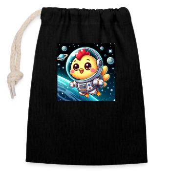 Space Küken mit Astronautenanzug im All - Verschließbarer Geschenkbeutel aus Baumwolle (14x20cm) - Schwarz - Vorne
