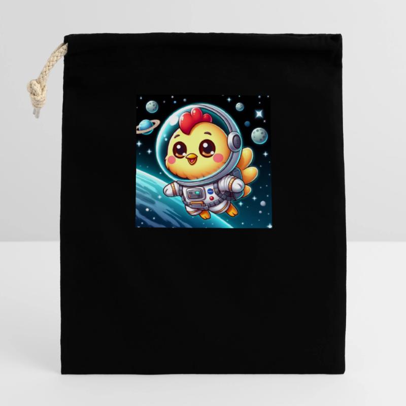 Poussin de l’espace avec costume d’astronaute dans l’espace Sac cadeau en coton avec cordon (14 x 20 cm)