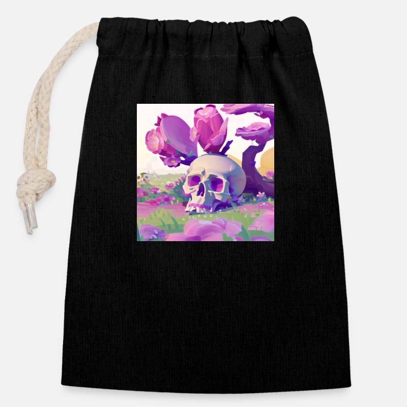Skull in Paradise - Verschließbarer Geschenkbeutel aus Baumwolle (14x20cm) - Schwarz