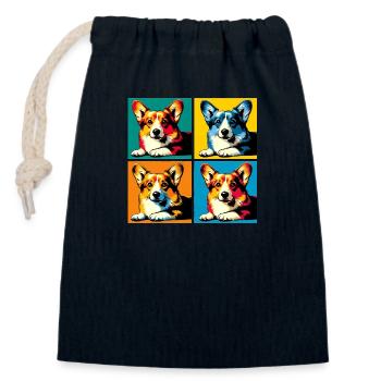 Pop Pembroke Welsh Corgi Dog Portrait - Closable cotton gift bag (14x20cm) - navy - Front