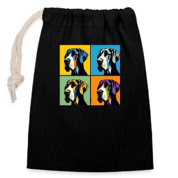 Portrait de chien dogue allemand Pop - Portrait d’animal de compagnie - Sac cadeau en coton avec cordon (14 x 20 cm) - noir - Devant