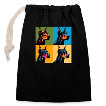 Pop Doberman Pinscher Dog Portrait - Pet Portrait - Closable cotton gift bag (14x20cm) - black - Front