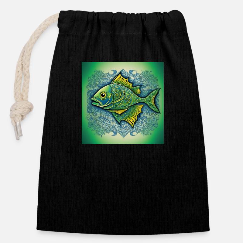 Sternzeichen Fisch - Verschließbarer Geschenkbeutel aus Baumwolle (14x20cm) - Schwarz