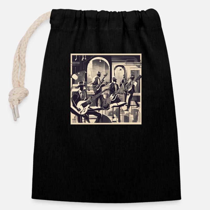 Urban Harmony in Black and White - Closable cotton gift bag (14x20cm) - black
