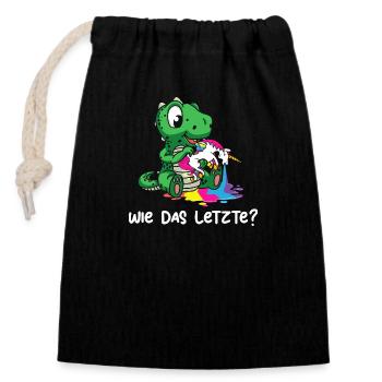 Dragons Like The Last Dragon Eats Unicorn - Closable cotton gift bag (14x20cm) - black - Front