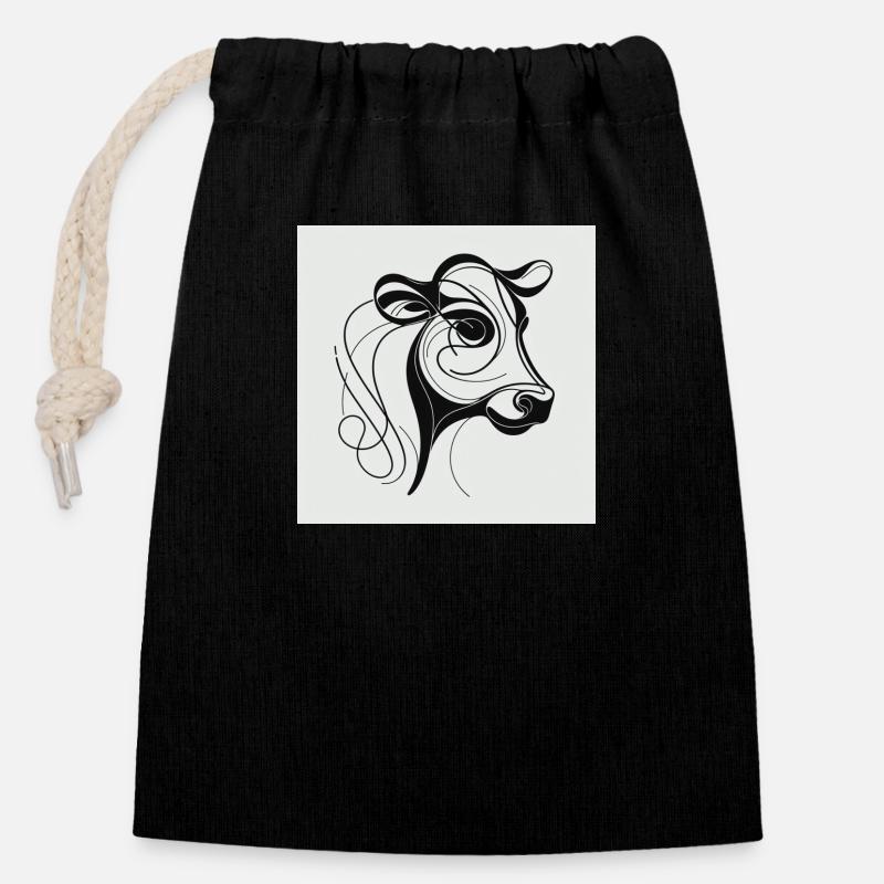 Cow Drawn - Closable cotton gift bag (14x20cm) - black