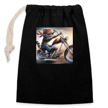 Gato Loco Cool Biker Cat With Helmet Chopper Cat - Closable cotton gift bag (14x20cm) - black - Front