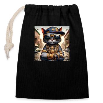 Gato Loco RapCat RapperCat Rapping Cat Klunker - Sac cadeau en coton avec cordon (14 x 20 cm) - noir - Devant