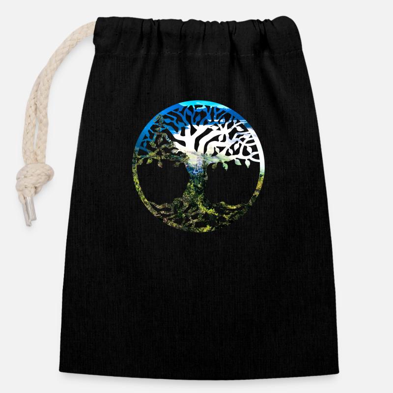 Arbre de vieZillertal - Sac cadeau en coton avec cordon (14 x 20 cm) - noir