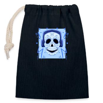 Skull in Headphones, Electro Skull Beats - Closable cotton gift bag (14x20cm) - navy - Front