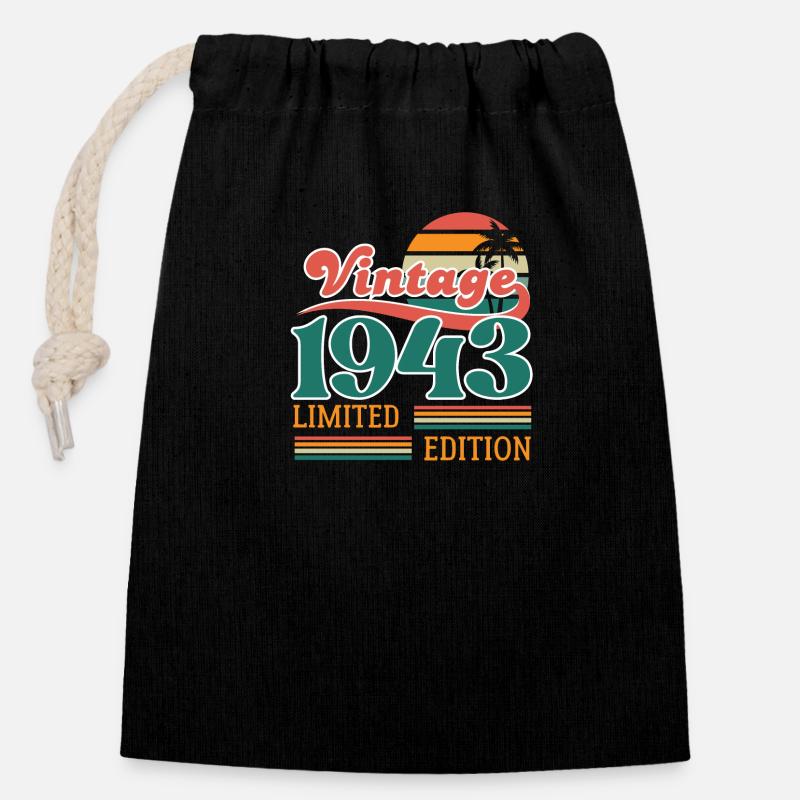 Vintage 1943 édition limitée - Sac cadeau en coton avec cordon (14 x 20 cm) - noir