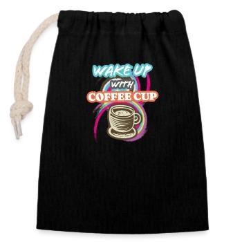 Wake-Up With Coffee Cup - Closable cotton gift bag (14x20cm) - black - Front