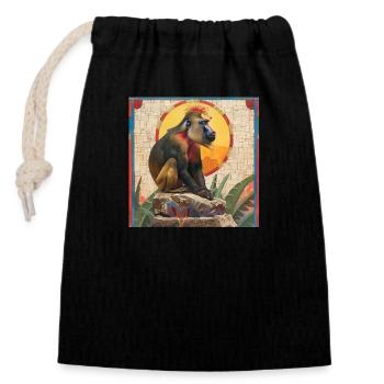 Aztec Mandrill - Closable cotton gift bag (14x20cm) - black - Front