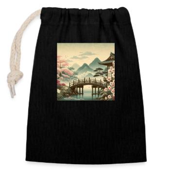 Japon Vintage Pont en Bois - Sac cadeau en coton avec cordon (14 x 20 cm) - noir - Devant
