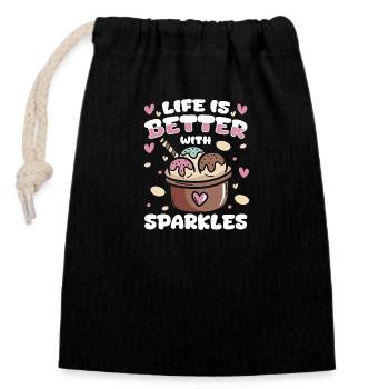 Crème glacée gaufre cornet de crème glacée - Sac cadeau en coton avec cordon (14 x 20 cm) - noir - Devant
