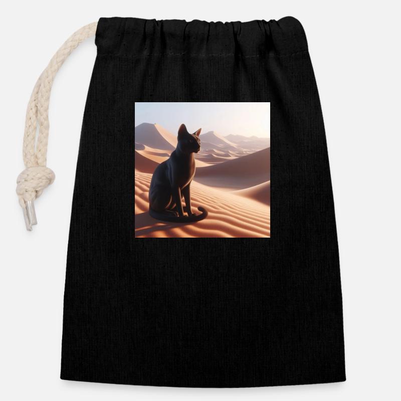A true cat in a desert 1 - Sac cadeau en coton avec cordon (14 x 20 cm) - noir