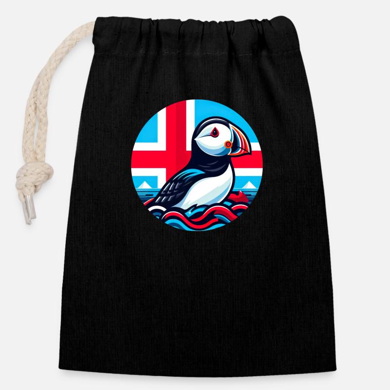 Islande Islande 1 - Sac cadeau en coton avec cordon (14 x 20 cm) - noir