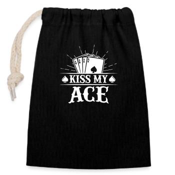 Kiss My Ace jeu de poker jeu de cartes casino club jouer - Sac cadeau en coton avec cordon (14 x 20 cm) - noir - Devant