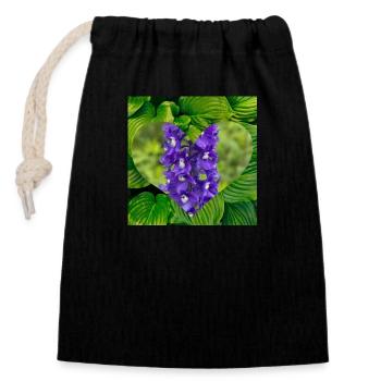 Cœur d’orchidée violette sur feuilles vertes - Sac cadeau en coton avec cordon (14 x 20 cm) - noir - Devant