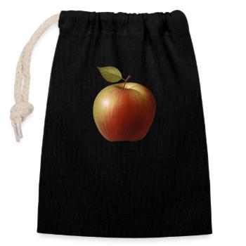 Apfel mit grünen Blatt - Verschließbarer Geschenkbeutel aus Baumwolle (14x20cm) - Schwarz - Vorne