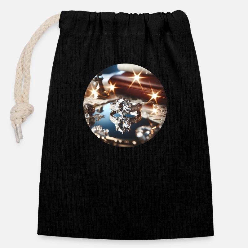 Diamond - Closable cotton gift bag (14x20cm) - black