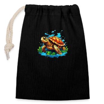 Tortue cool - Sac cadeau en coton avec cordon (14 x 20 cm) - noir - Devant