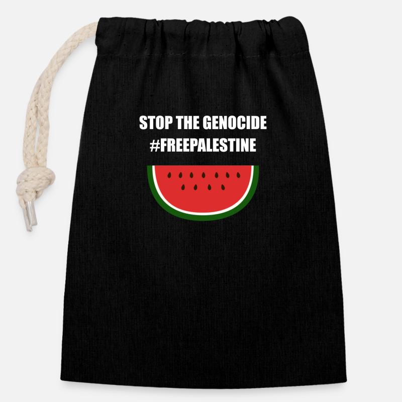 stop the genocide free palestine - Closable cotton gift bag (14x20cm) - black